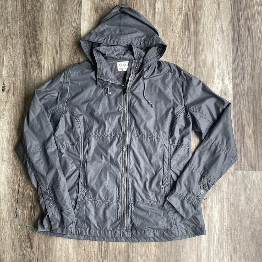 Title Nine Womens XL Gray Hooded Full Zip Lightweight Ripstop Jacket Charcoal